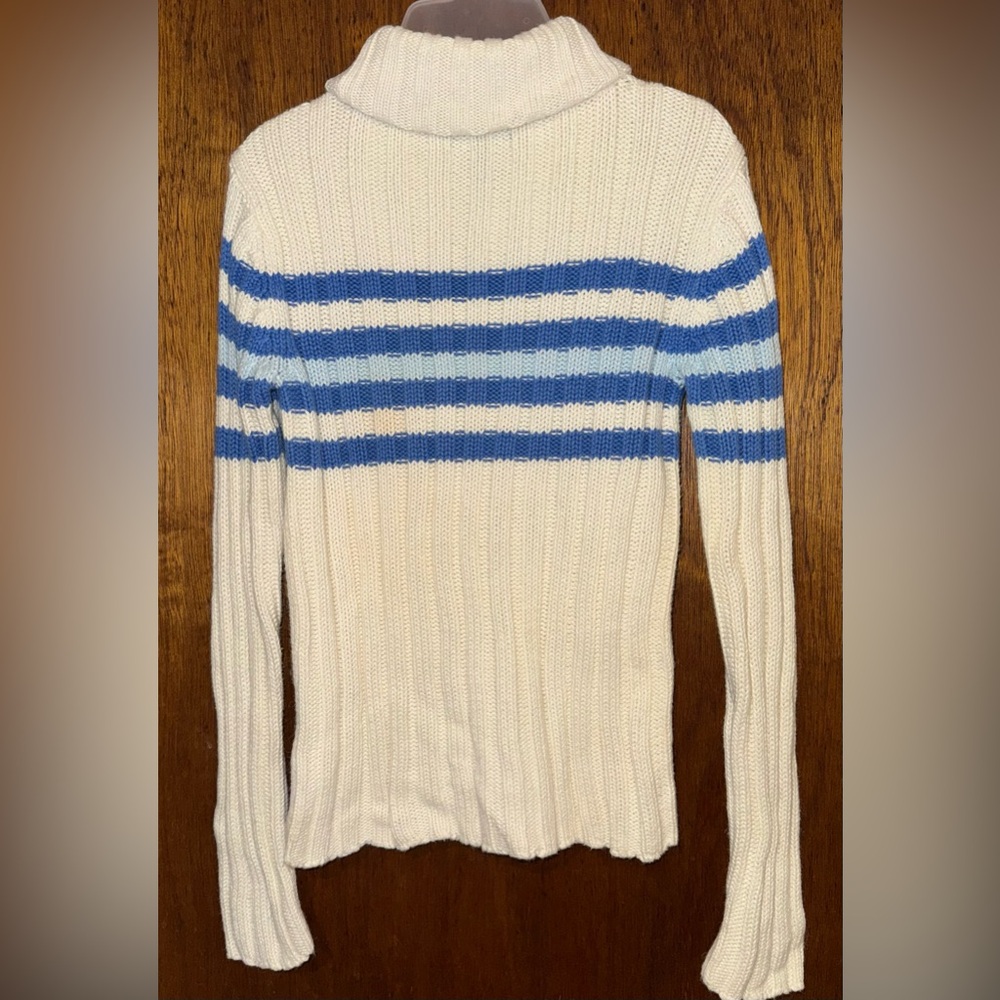 Aeropostale White and Blue Striped Sweater Size Medium Classic Y2K /Vintage